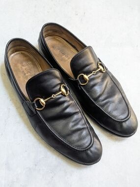 Gucci Men's Black Leather Horsebit Loafers US 10.5 Slip Ons
